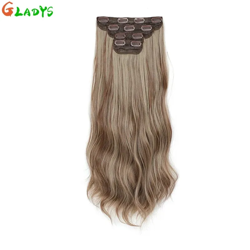 Ombre Clip Ins Synthetic Hair Extensions High Temperature Fiber Body Wave Brown 11 Clip Ins Daily Use Hair Piece Extensions — image 13