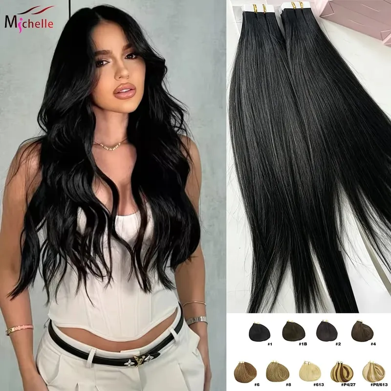 Straight Tape in Hair Extensions 100% Human Hair Seamless Invisible Straight Skin Weft 20pcs/50g Tape in Hair Extension For Wome — image 2