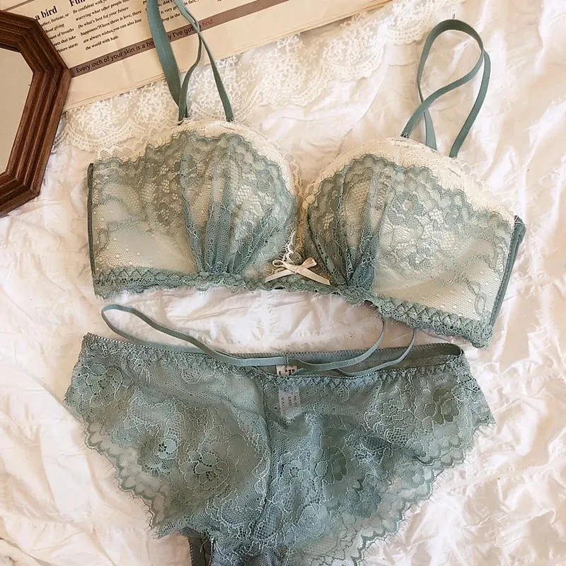 AB Cup Thicken Seamless Sexy Bra Sets Para sa Babae Fashion Push Up Wire Free Lingerie Strapless Hand Bra at panti Solid Lace — image 3