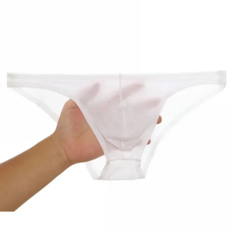 Calcinha de seda gelo masculina sexy roupa interior homem briefs ultra fino translúcido pênis bolsa cintura baixa cuecas lingerie — image 2