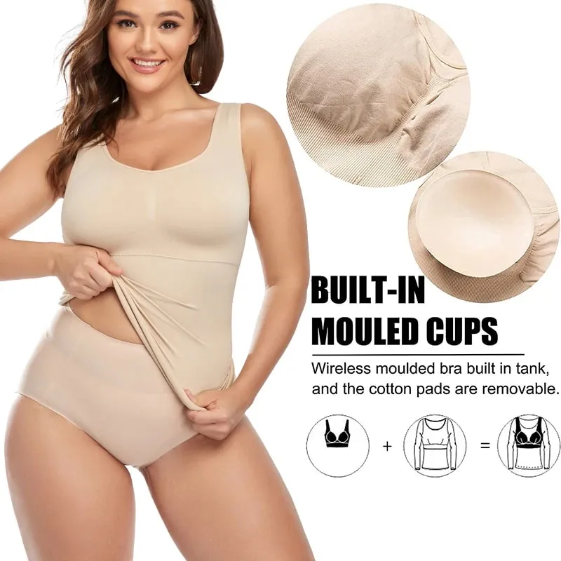 Regatas femininas com sutiã embutido prateleira sutiã casual alça larga camisola básica sem mangas modelador superior com sutiã removível — image 4