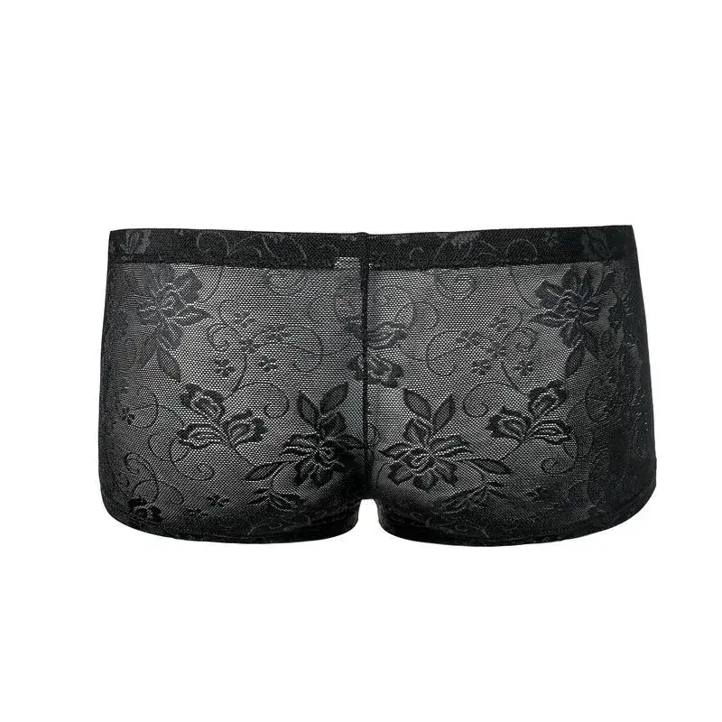 Sexy Mens Boxers Shorts Mesh Panloob na Kasuotan ng Lalaki Lingerie Trunk Transparent Mesh See Through Lace Underpants — image 7