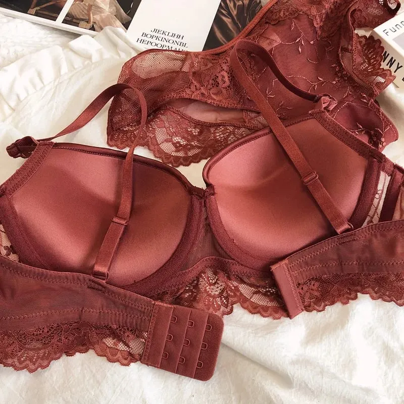 Mga natipon na tasa bakal na singsing na damit-panloob na may panti nagpapasuso ng puntas sexy na damit na panloob na suit ng kababaihan D cup bra at briefs set — image 5