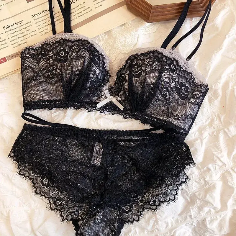 AB Cup Thicken Seamless Sexy Bra Sets Para sa Babae Fashion Push Up Wire Free Lingerie Strapless Hand Bra at panti Solid Lace