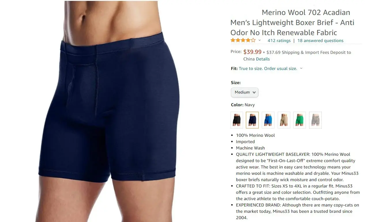 Men Merino Wool Long Drop Boxer Brief 100% Merino Wool Men Underwear Base Layer 240G Men Sports Underpants Fitness Breathable — image 11