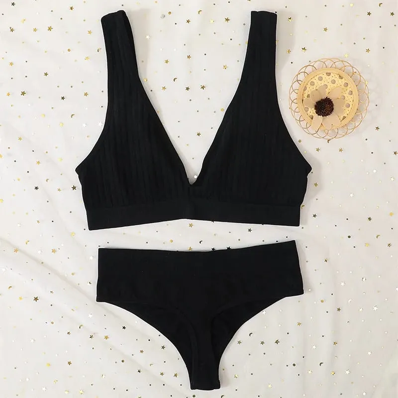 Conjunto de sutiã e calcinha sem costura push up sutiãs feminino lingerie sexy feminino cintura alta g-string com decote em v sutiã conjunto
