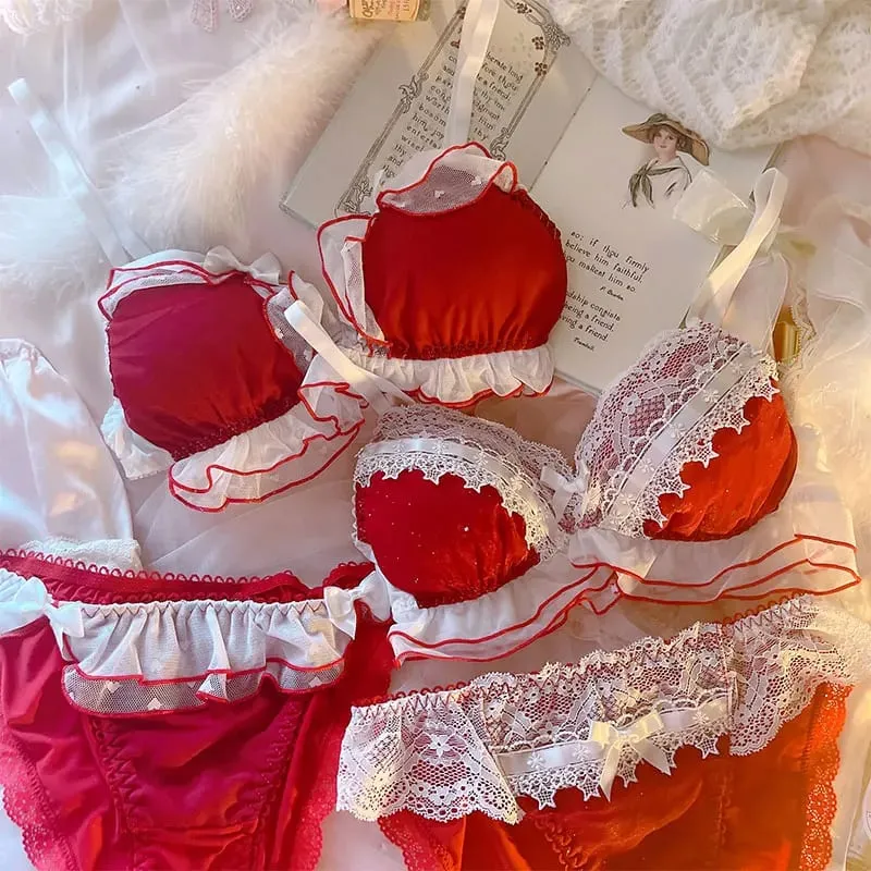 Lingerie Meisje Fee Strik Chiffon Dunne Stijl Schattig Geen Stalen Ring Driehoek Cup Bh Set Vrouwen Grote Maat Bralette Panty 2 stuks — image 3
