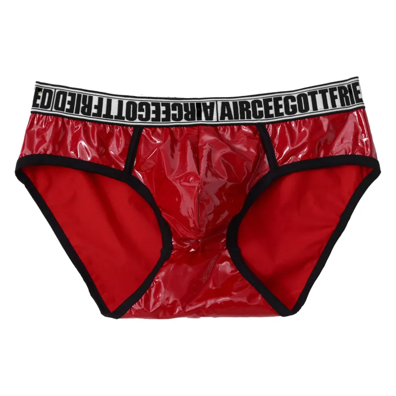 Homens de couro falso breve cuecas sexy olhar molhado cintura baixa bulge bolsa calcinha roupa interior maiô banho shorts — image 4