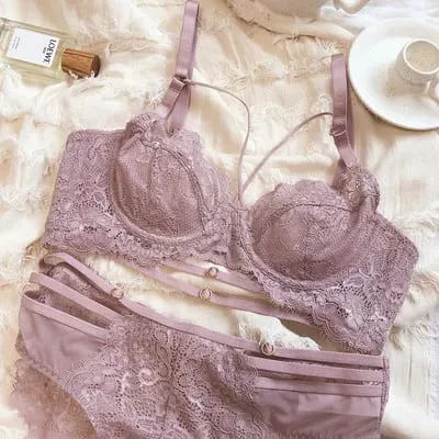 Novo bordado sutiãs roupa interior feminina conjunto plus size lingerie sexy a b c d copo ultrafino sutiã transparente calcinha de renda conjunto preto — image 4