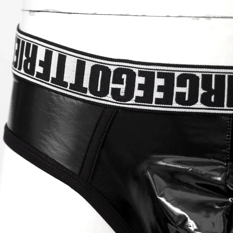 Homens de couro falso breve cuecas sexy olhar molhado cintura baixa bulge bolsa calcinha roupa interior maiô banho shorts — image 12
