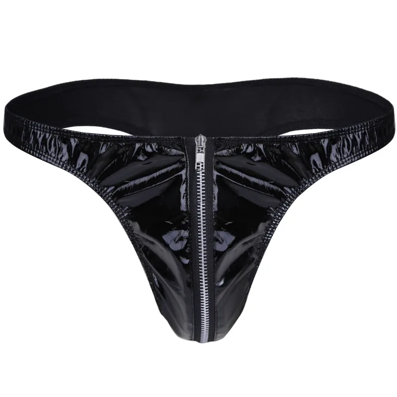Homens de couro falso breve cuecas sexy olhar molhado cintura baixa bulge bolsa calcinha roupa interior maiô banho shorts — image 13