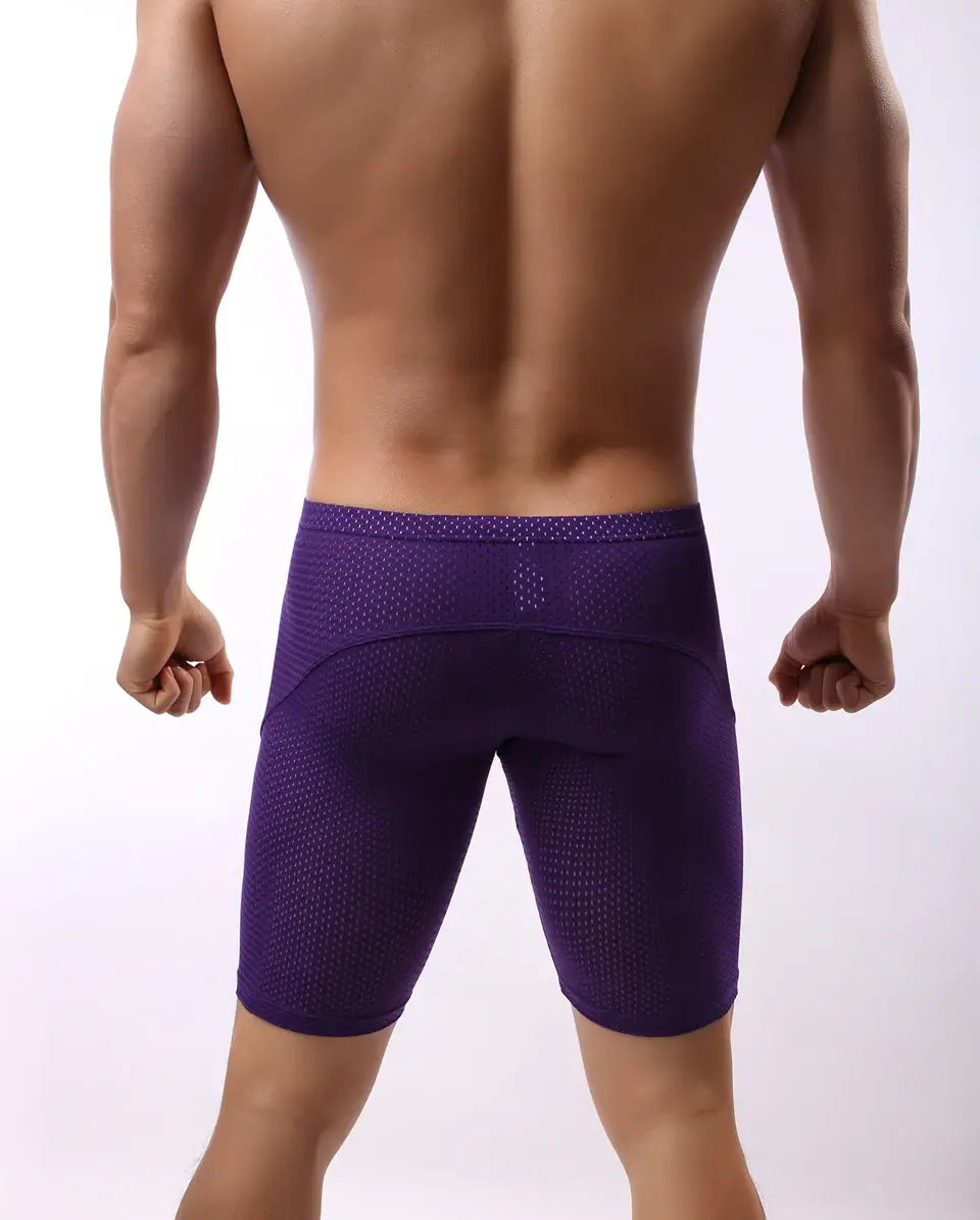 Homens de fitness longo boxer roupa interior malha respirável boxer shorts perna longa troncos sexy bolsa correndo cuecas — image 16