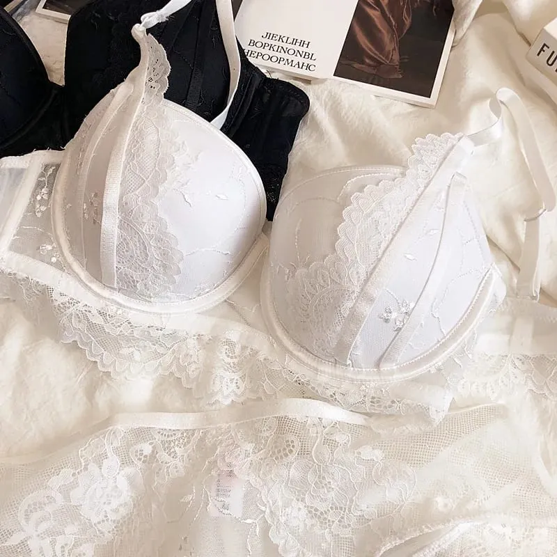 Mga natipon na tasa bakal na singsing na damit-panloob na may panti nagpapasuso ng puntas sexy na damit na panloob na suit ng kababaihan D cup bra at briefs set