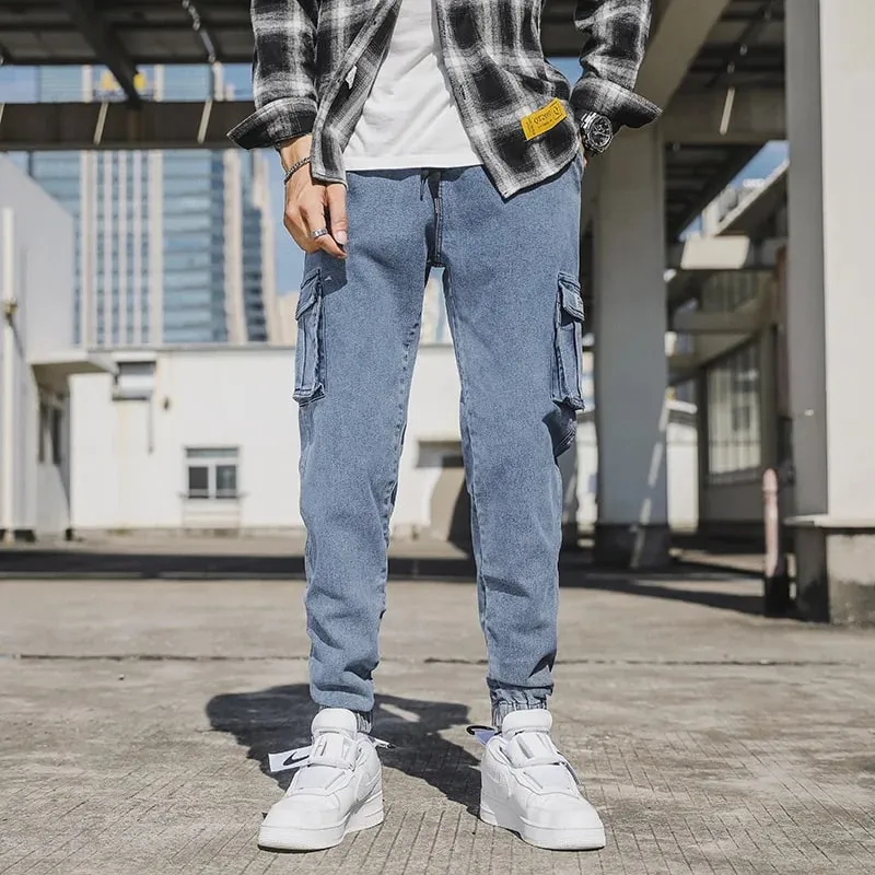 Men's Jogger Jeans Washed Cotton Slight Stretch Multi-Pockets Denim Cargo Pants Asian Size L-6XL — image 7