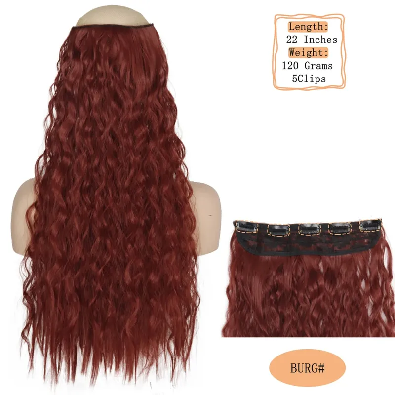 Synthetic 5 Clips Long Water Wave Clip In Hair Extensions Heat Resistant 22Inch One Piece Black Brown Hairpiece For Women — image 20