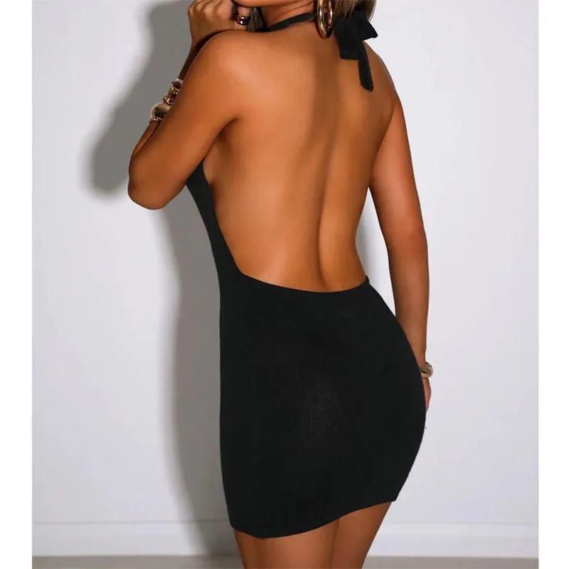 Sexy bodycon vestidos de festa de casamento sem costas alças espaguete clubwear mini vestido halter roupas de verão para mulher transporte da gota