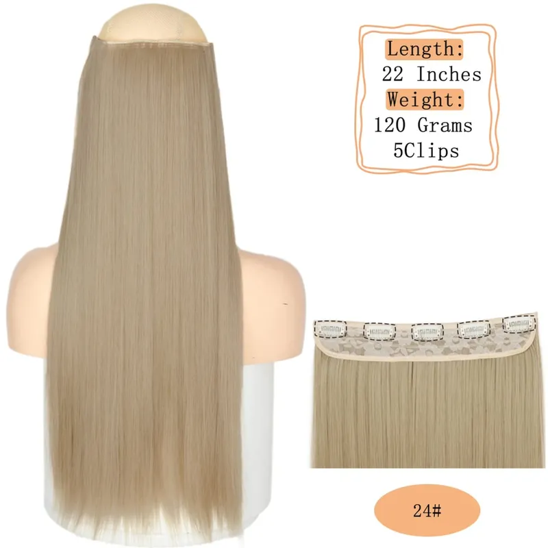 Synthetic 5 Clips Long Water Wave Clip In Hair Extensions Heat Resistant 22Inch One Piece Black Brown Hairpiece For Women — image 32