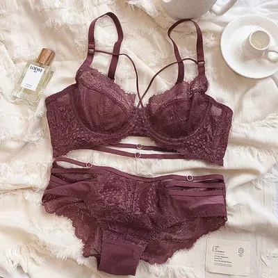 Novo bordado sutiãs roupa interior feminina conjunto plus size lingerie sexy a b c d copo ultrafino sutiã transparente calcinha de renda conjunto preto — image 5