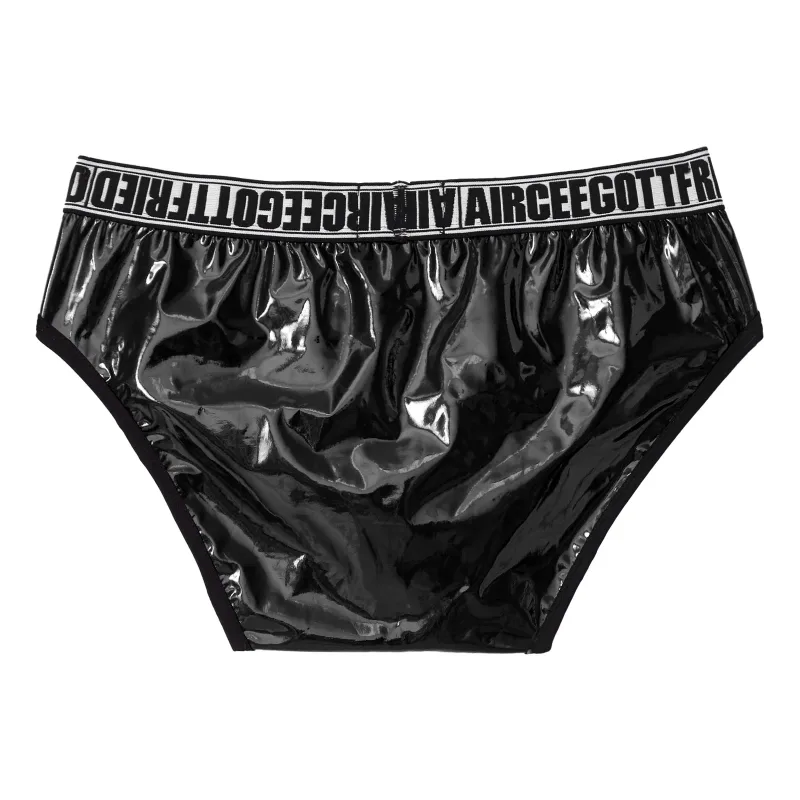 Homens de couro falso breve cuecas sexy olhar molhado cintura baixa bulge bolsa calcinha roupa interior maiô banho shorts — image 8