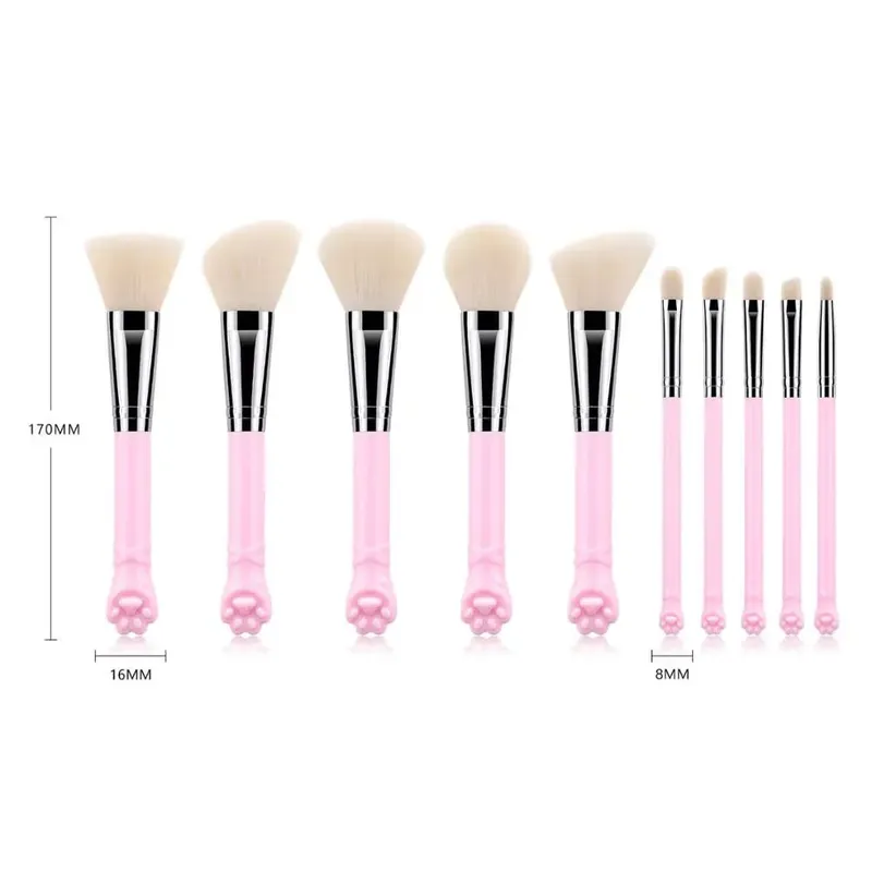 10 Pcs Cute Cat Claw Shape Makeup Brushes Set Foundation Kabuki Powder Contour Eyeshadow Blush Make Up Brushes Cosmetic Tool Kit — image 6