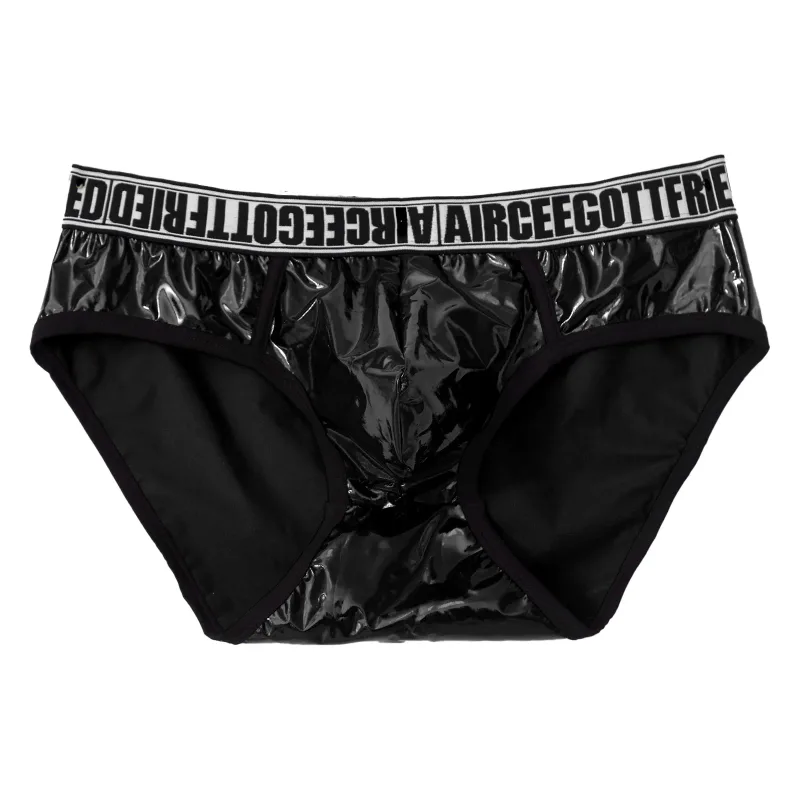 Homens de couro falso breve cuecas sexy olhar molhado cintura baixa bulge bolsa calcinha roupa interior maiô banho shorts — image 7