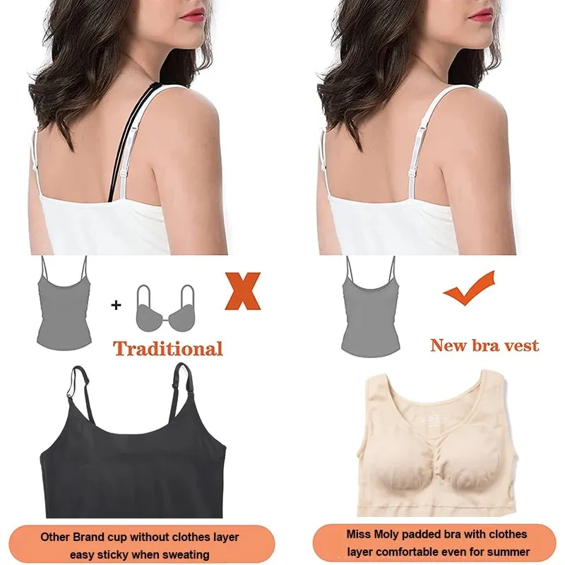 Regatas femininas com sutiã embutido prateleira sutiã casual alça larga camisola básica sem mangas modelador superior com sutiã removível — image 3