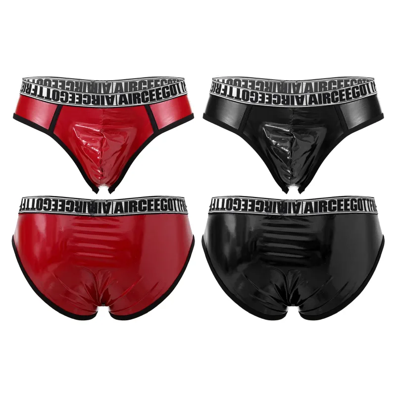 Homens de couro falso breve cuecas sexy olhar molhado cintura baixa bulge bolsa calcinha roupa interior maiô banho shorts — image 2