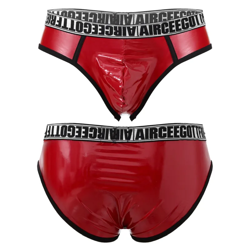 Homens de couro falso breve cuecas sexy olhar molhado cintura baixa bulge bolsa calcinha roupa interior maiô banho shorts — image 3