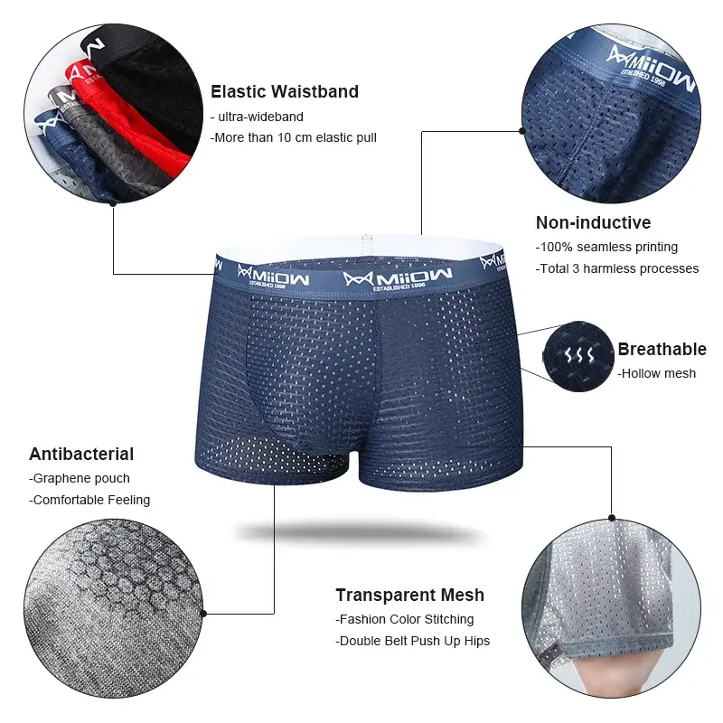 MiiOW Sexiga män Boxershorts Underkläder Mesh Andas Ice Silk Man Trosor Underkläder Kalsonger Boxershorts Plus Size L-4XL 2022 — image 6