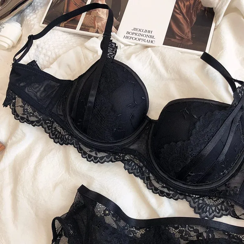 Mga natipon na tasa bakal na singsing na damit-panloob na may panti nagpapasuso ng puntas sexy na damit na panloob na suit ng kababaihan D cup bra at briefs set — image 3