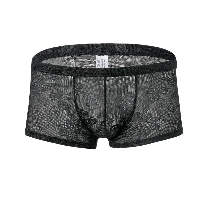 Sexy Mens Boxers Shorts Mesh Panloob na Kasuotan ng Lalaki Lingerie Trunk Transparent Mesh See Through Lace Underpants — image 6