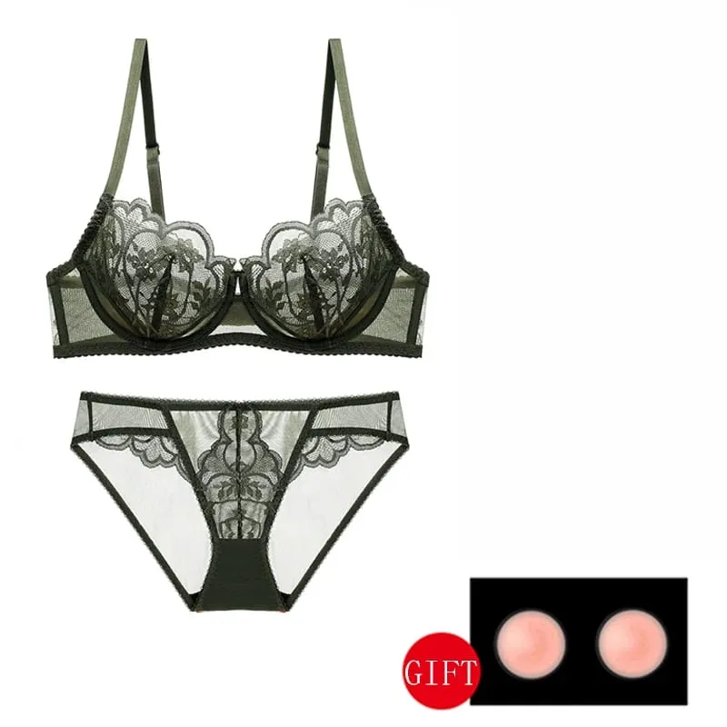 White Lace Transparent Sexy Bra at Panty Sets Plus Size D E Cup Floral Mesh Pambabae Underwear Red Bras Lingerie Set Para sa mga Babae — image 3