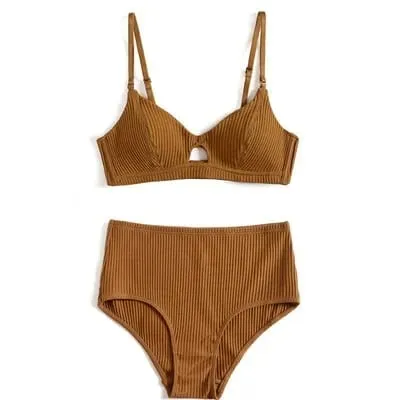 5 cores 95% sutiã de algodão e calcinha de cintura alta mulheres sexy íntimos listra francesa sem costura feminino conforto lingerie conjuntos de sutiãs — image 3