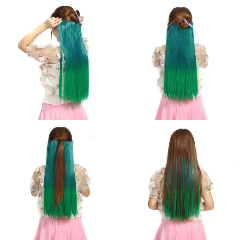 Jeedou uma peça 5 clipes ondulado ombre clipe em extensões de cabelo longo onda de água cabelo encaracolado sintético pedaço arco-íris colorido cabelo — image 5