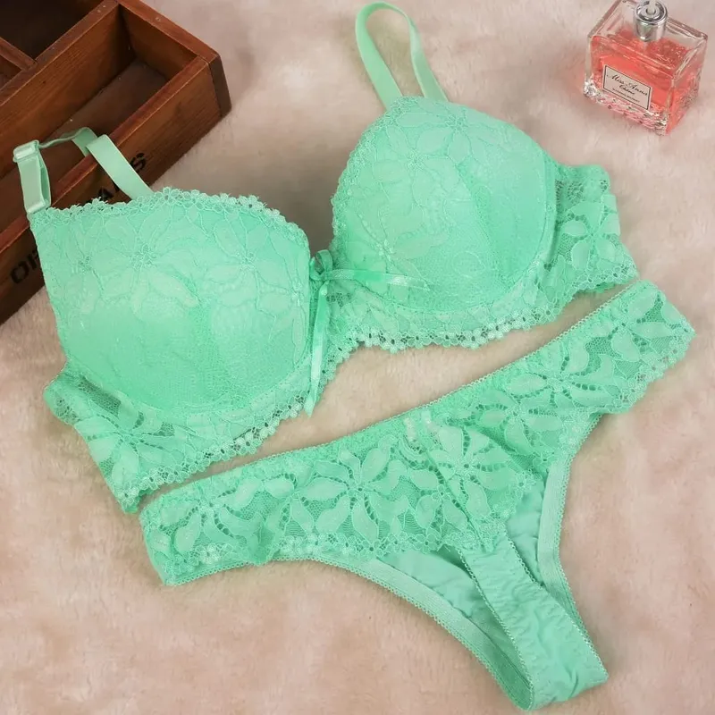 [Cheap]New 2019 Lace Embroidery Bra Set Women Plus Size Push Up Underwear Set Bra and Panty Set 32 34 36 38 ABC Cup For Female
