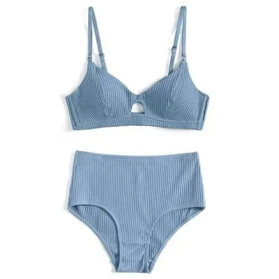5 cores 95% sutiã de algodão e calcinha de cintura alta mulheres sexy íntimos listra francesa sem costura feminino conforto lingerie conjuntos de sutiãs — image 4