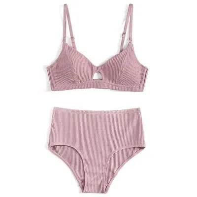 5 cores 95% sutiã de algodão e calcinha de cintura alta mulheres sexy íntimos listra francesa sem costura feminino conforto lingerie conjuntos de sutiãs — image 5