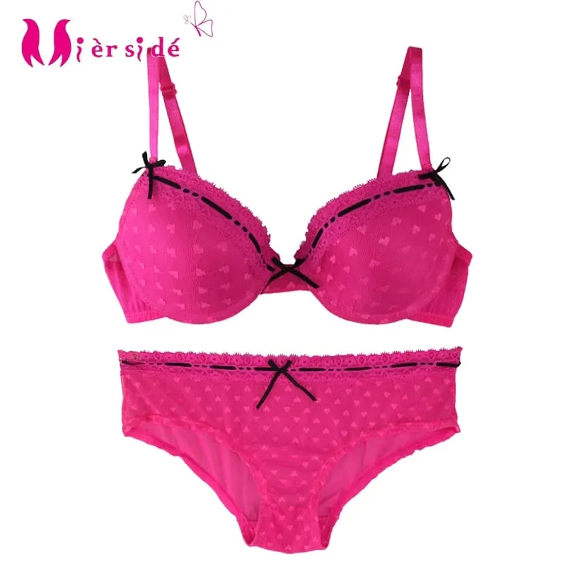 Mierside menina lindo sutiã lingerie conjunto de sutiã rosa meninas adorável sutiã com renda transparente calcinha push up bralette — image 2