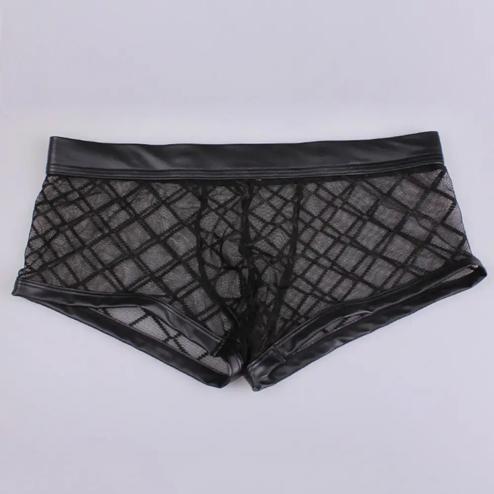 Sexy atmungsaktive dünne Boxer schwarze Männer Mesh transparent durchschauen U-konvexe Unterwäsche Dessous Gay Wear Hosen