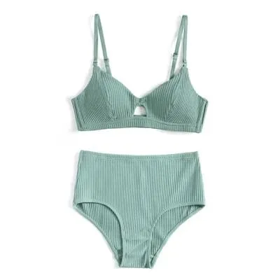 5 cores 95% sutiã de algodão e calcinha de cintura alta mulheres sexy íntimos listra francesa sem costura feminino conforto lingerie conjuntos de sutiãs — image 2