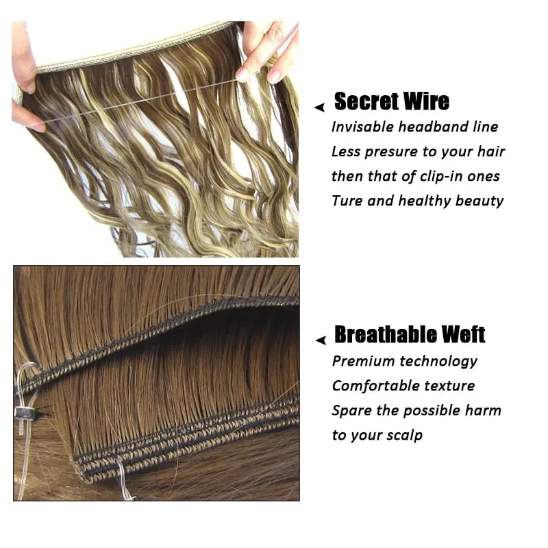 Jeedou One Piece No Clips Hairpieces Ombre Color Elasticity Invisible Wire Fish Line Wavy Synthetic Hair Extension — image 6