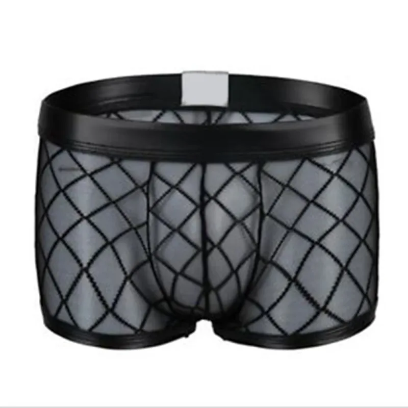 Sexy atmungsaktive dünne Boxer schwarze Männer Mesh transparent durchschauen U-konvexe Unterwäsche Dessous Gay Wear Hosen