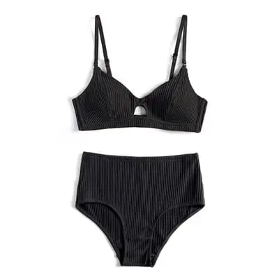 5 cores 95% sutiã de algodão e calcinha de cintura alta mulheres sexy íntimos listra francesa sem costura feminino conforto lingerie conjuntos de sutiãs