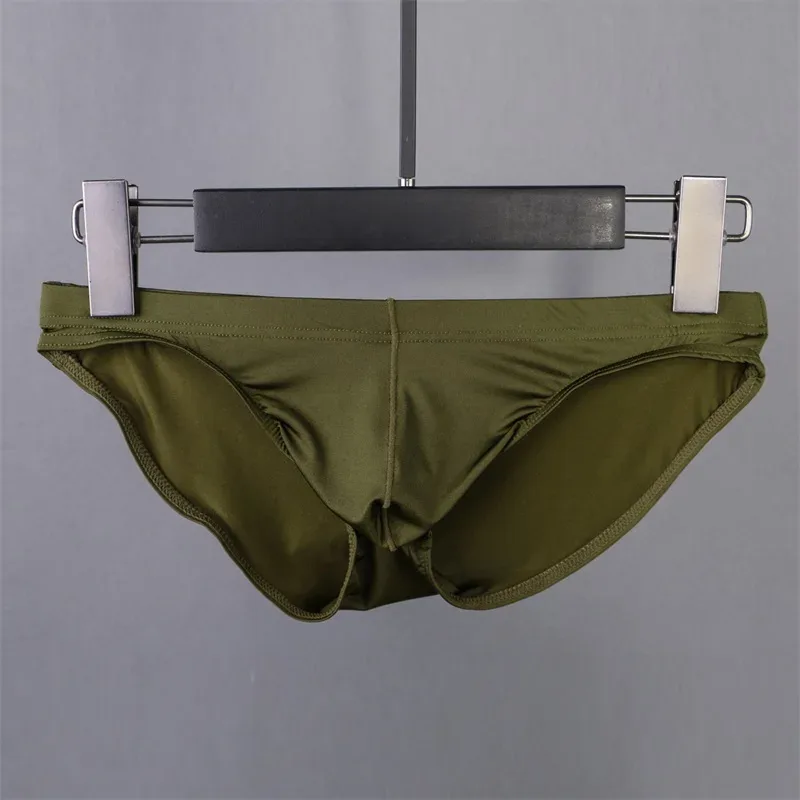 Calcinha de seda gelo masculina sexy roupa interior homem briefs ultra fino translúcido pênis bolsa cintura baixa cuecas lingerie