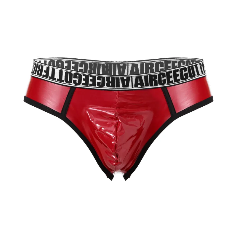 Homens de couro falso breve cuecas sexy olhar molhado cintura baixa bulge bolsa calcinha roupa interior maiô banho shorts