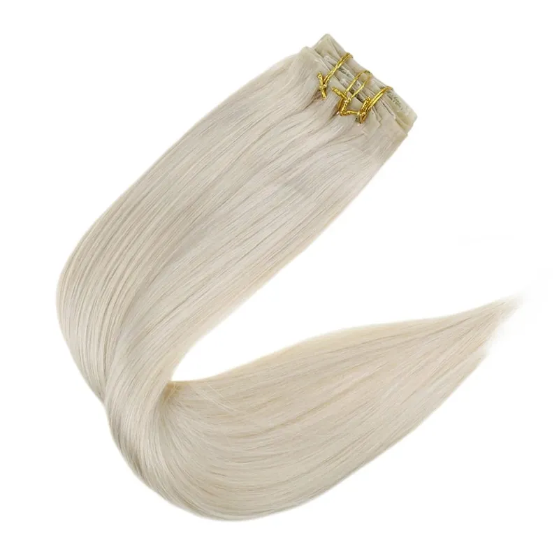 Plný lesk Bezešvé Neviditelné Clip In prodloužení Lidské vlasy 8 ks 120 g Remy Balayage blond barva — image 21