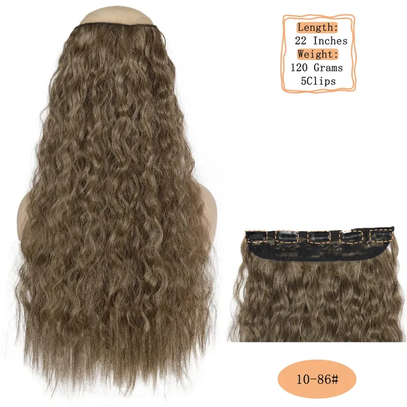 Synthetic 5 Clips Long Water Wave Clip In Hair Extensions Heat Resistant 22Inch One Piece Black Brown Hairpiece For Women — image 14
