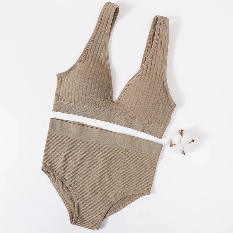 Sutiã feminino breve conjunto profundo v com nervuras sutiã sem costura bralette esportes colheita superior roupa interior de fitness feminino lingerie sexy moda sutiã — image 6