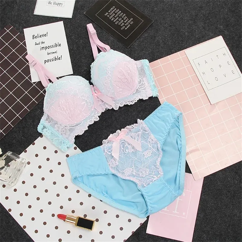 Floral Underwire Bra Sets Babae Bra Sexy Panties Lace Bralette Pambabae Underwear A B Cup Lingerie Soft Solid Color Brassiere Set