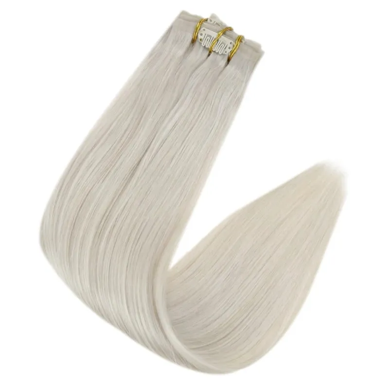 Plný lesk Bezešvé Neviditelné Clip In prodloužení Lidské vlasy 8 ks 120 g Remy Balayage blond barva — image 16